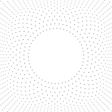 Abstract Radial Dots Pattern with Circle Copy Space in Center. 3D Illusion Effect. White Textured Background. Vector Art.のイラスト素材