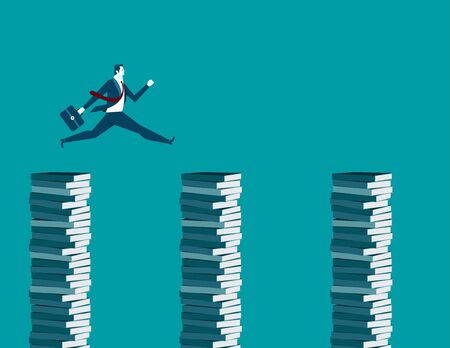 Businessman jumping on books. Concept business illustration. Vector flatのイラスト素材