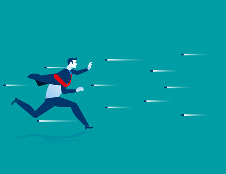 Ran through bullets. Businessman running dodge obstacles. Concept business illustration. Vector flatのイラスト素材