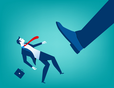 Businessman big foot kicking a little men. Bankruptcy and insolvency. Concept business illustration. Vector flatのイラスト素材