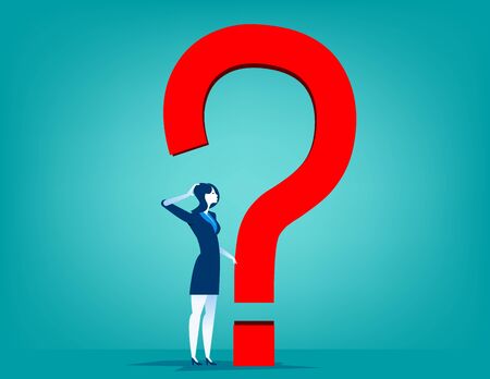Businesswoman with question mark. Concept business illustration. Vector flatのイラスト素材