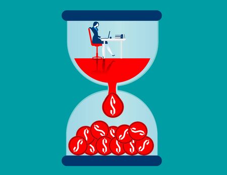 Time is money. Businesswoman working. Concept business illustration. Vector flat