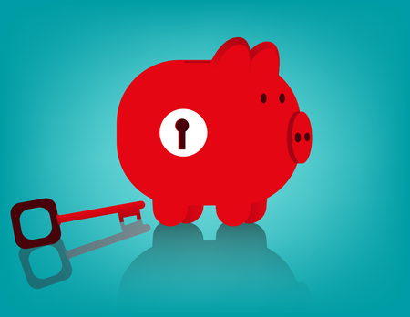 Piggy bank and key. Concept business illustration. Vector flatのイラスト素材