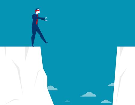 Businessman blindfolded and walk to the cliff. Concept business illustration. Vector flatのイラスト素材