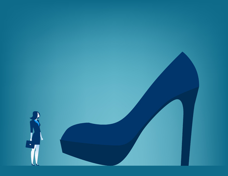 Huge responsibilities. Businesswoman with large shoe. Concept business illustrationのイラスト素材