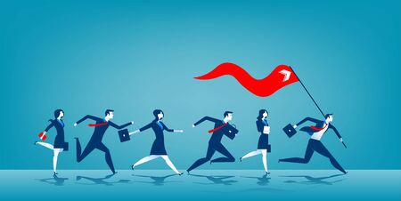 Business leader holding red flag. Concept business illustration. Vector flat