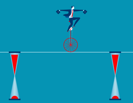 Businessman cycling on rope. Concept business illustration. Vector flatのイラスト素材