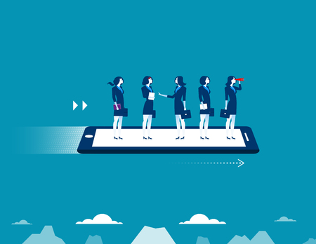 Businesswoman flying on smartphone. Concept business illustration. Vector flatのイラスト素材