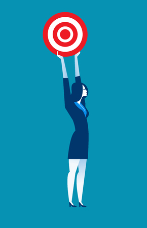 Businesswoman holding target to success. Concept business illustration. Vector flatのイラスト素材