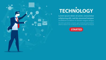 Businessman character an technology. Concept business illustration banners of websites and more. Virtual realityのイラスト素材