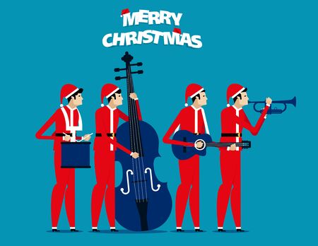 The Band Santa team relax. Concept holiday vector illustration. Flat character design style.のイラスト素材