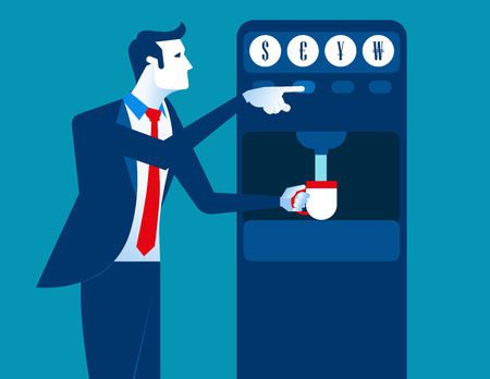 Businessman with coin dispenser machine. Concept  business illustration. Vector flat.

のイラスト素材