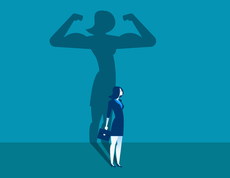Businesswoman with a shadow and career strength. Concept business illustration. Vector character and abstract.のイラスト素材