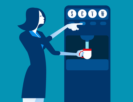 Businesswoman with coin dispenser machine. Concept  business illustration. Vector flat.

のイラスト素材