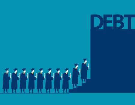Graduate students walking into debt. Concept business debt illustration. Vector cartoon character and abstractのイラスト素材