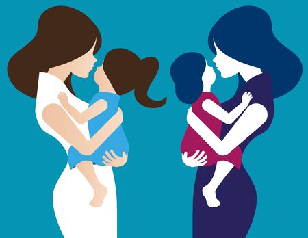 Mother with her baby. Concept Mother Day illustration. Vector women.のイラスト素材