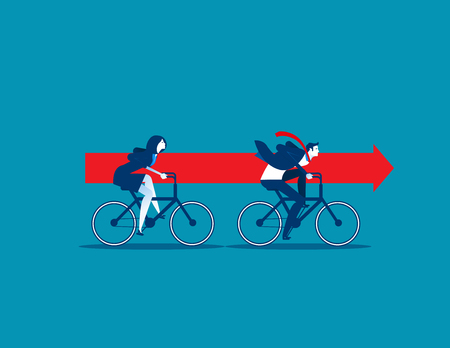 Business team riding bikes and carrying red arrow. concept business vector.のイラスト素材