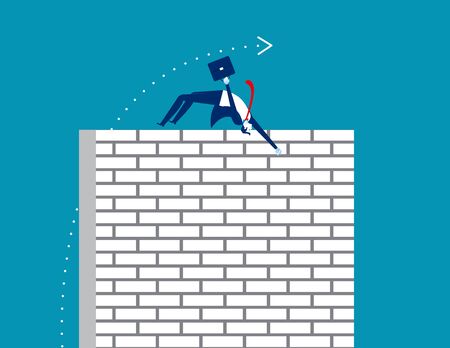 Challenge. Businessman jump a cross wall. Business vector.のイラスト素材