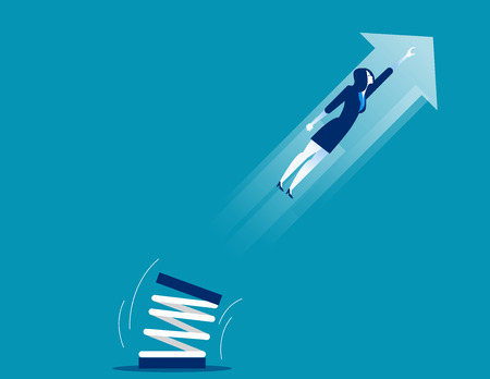 Businesswoman high jump with springboard. Concept business vector illustrationのイラスト素材