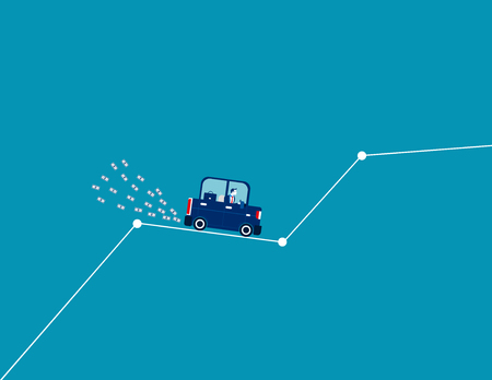Businessman drive on ascending line graph and money emerging from car exhaust. Concept business vector.のイラスト素材