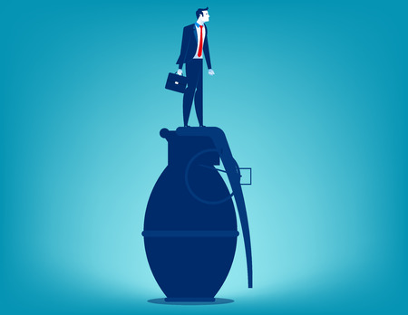 Businessman standing on hand grenade. Concept business vector.のイラスト素材