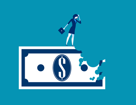Bite out of profits. Businesswoman standing on money. Concept business vector illustration.のイラスト素材