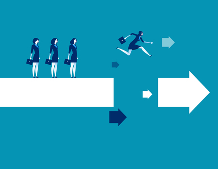Business leader jumping across the gap in arrow. Concept business vector illustration.のイラスト素材