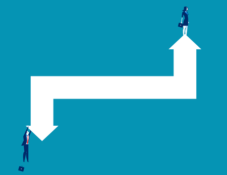 Business person and arrows representing rise and fall. Concept business vector illustration.のイラスト素材