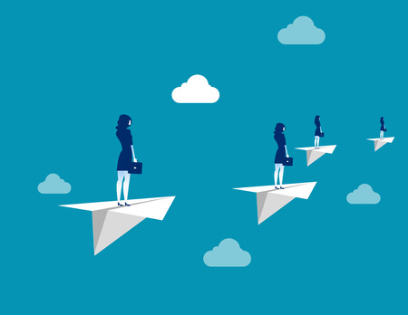 Business team flying with paper plane. Concept business vector illustration.のイラスト素材