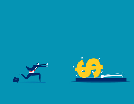 Businessman running into mousetrap. Concept business vector illustration.のイラスト素材