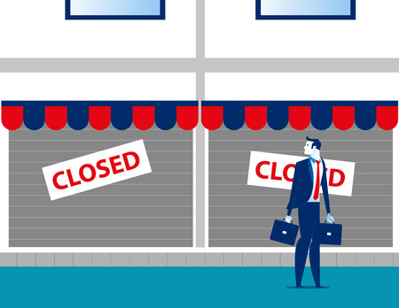 Businessman sad and looking at her small business failure. Concept business vector illustration.のイラスト素材