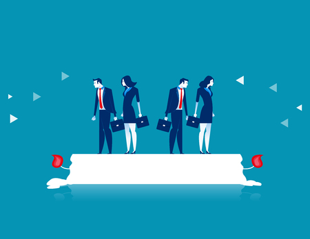 Business team standing on candle burning at both ends. Concept business vector illustration.のイラスト素材