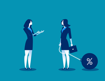Woman talking to businesswoman chain bound hands. Concept business vector illustration. Character flat design.のイラスト素材