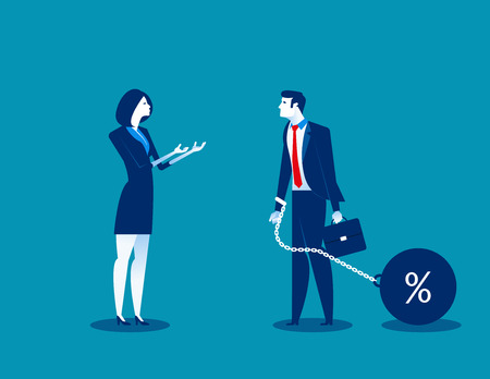 Woman talking to businessman chain bound hands. Concept business vector illustration. Character flat design.のイラスト素材