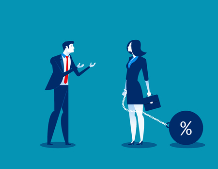 Man talking to businesswoman chain bound hands. Concept business vector illustration. Character flat design.のイラスト素材