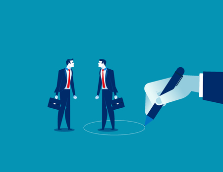 Hand drawing circle separating man and man. Concept business vector illustration.のイラスト素材