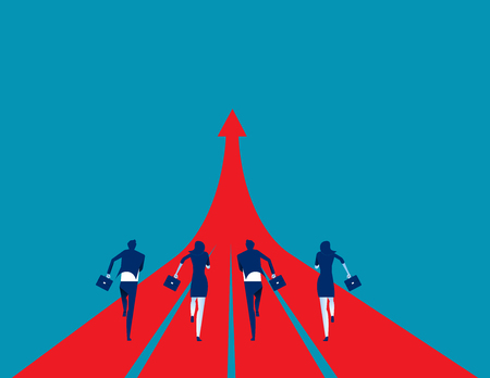 Business team running to success. Concept business success illustration, Vector cartoon character and abstract.のイラスト素材