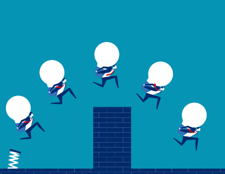 Business team holding bulb and jump over the wall. Concept business vector illustration.のイラスト素材