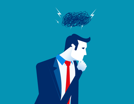 Problems. Dark cloud on businessman head. Cloud lightning storm. Concept business vector illustration.のイラスト素材