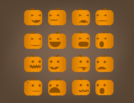Different emotional expression of halloween pumpkin. Concept halloween vector illustration.のイラスト素材
