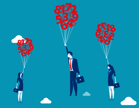 Inflationary numbers. A people lifted aloft by a bunch of numbers. Concept business vector illustration.のイラスト素材