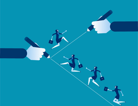 Businesswoman running on the line. Concept business vector illustration. Design flat style.のイラスト素材