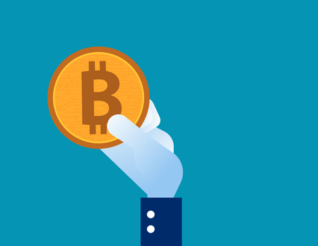 Business hand holding bitcoin. Concept business vector illustration.のイラスト素材