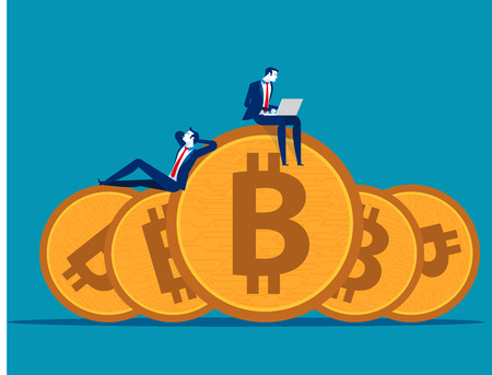 Business team working and relaxed on bitcoin. Concept business vector illustration.のイラスト素材