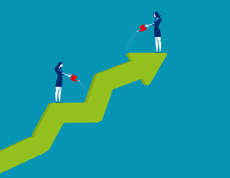 Business people watering and growth shaped graph. Concept business vector illustration.のイラスト素材
