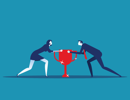 Competition. Business person holding a trophy. Concept business vector illustration.のイラスト素材
