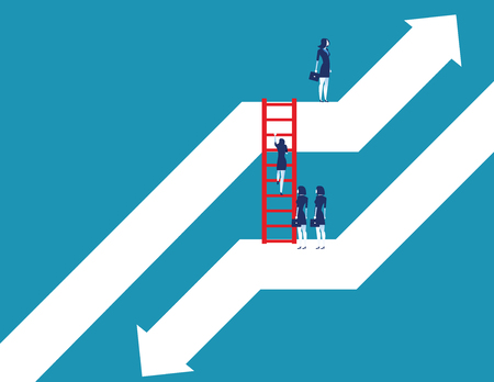 Business team moving up to growth from down graph. Concept business vector illustration. Flat design style.のイラスト素材