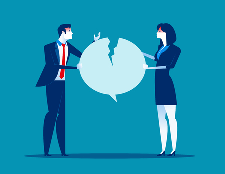 Fighting over speech bubble. The quarrel between employees. Concept business vector illustration.のイラスト素材