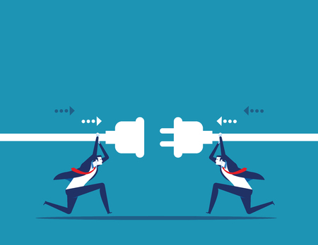 Connection. Business people hold plug and outlet in hand. Concept business vector illustration.のイラスト素材