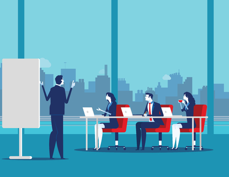 Business team meeting working and talking co working center. Concept business vector illustration.のイラスト素材